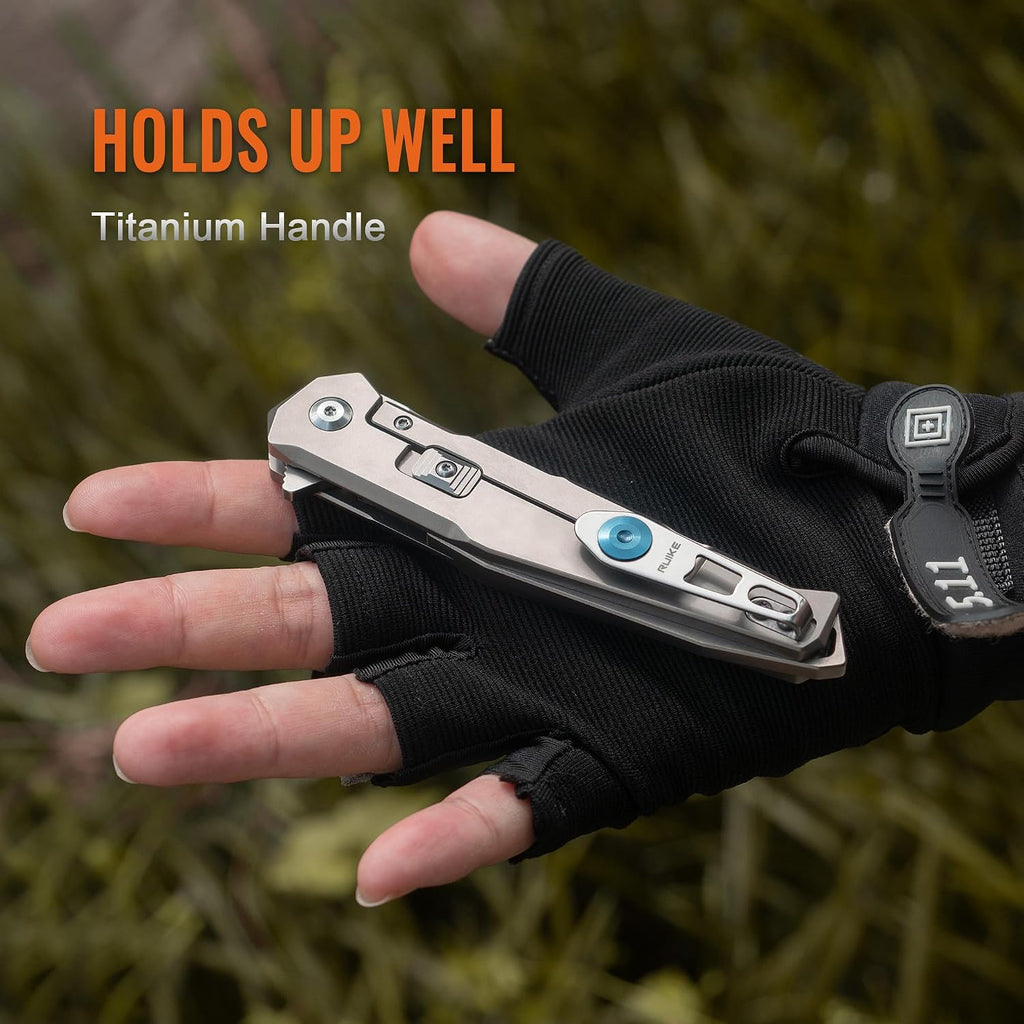 Ruike M108-TZ Folding Pocket Knife for Men,TC4 Titanium Lightweight Aolly Handle,Pearlized 154CM Stainless Blade,EDC Belt Clip,Frame Lock, Bushcraft Camping,Outdoor, Hunting,Survival Tool,Father Gifts