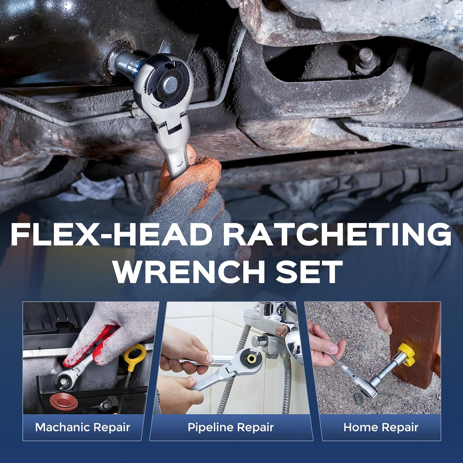 Bonvoisin 8-19mm Ratcheting Wrench Set with Open Flex-head 12 Pcs Metric Ratcheting Tubing Wrench Set CR-V Steel, 72-Teeth Gears, with Carrying Case, Gift for Husband and Man