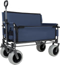 Dark Blue Collapsible Wagon, Bench Seat & Storage, 9'x4' Beach Tires, Steel Frame, Folding Camping Cart for Camping & Beach, 40.94x25.2x44.29 in