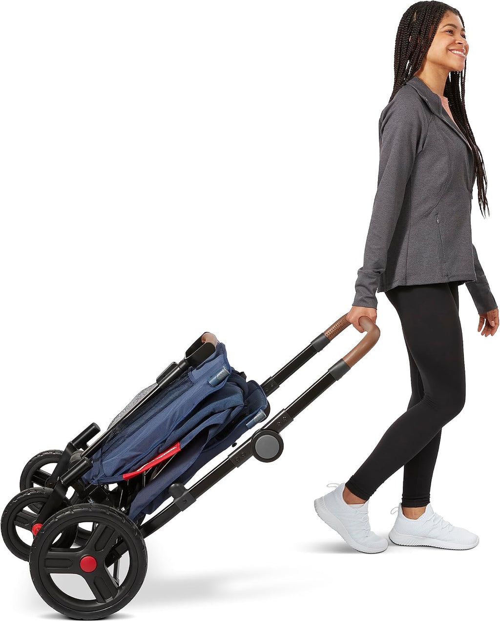 Radio Flyer Atlas Stroll 'N Wagon, Navy Blue, For Ages 1+, 3-in-1 Push or Pull Versatility, One-Hand Fold, UV Canopy, 5-Point Harnesses, Storage Capabilities, Rubber Wheels, Stroller Wagon for Kids