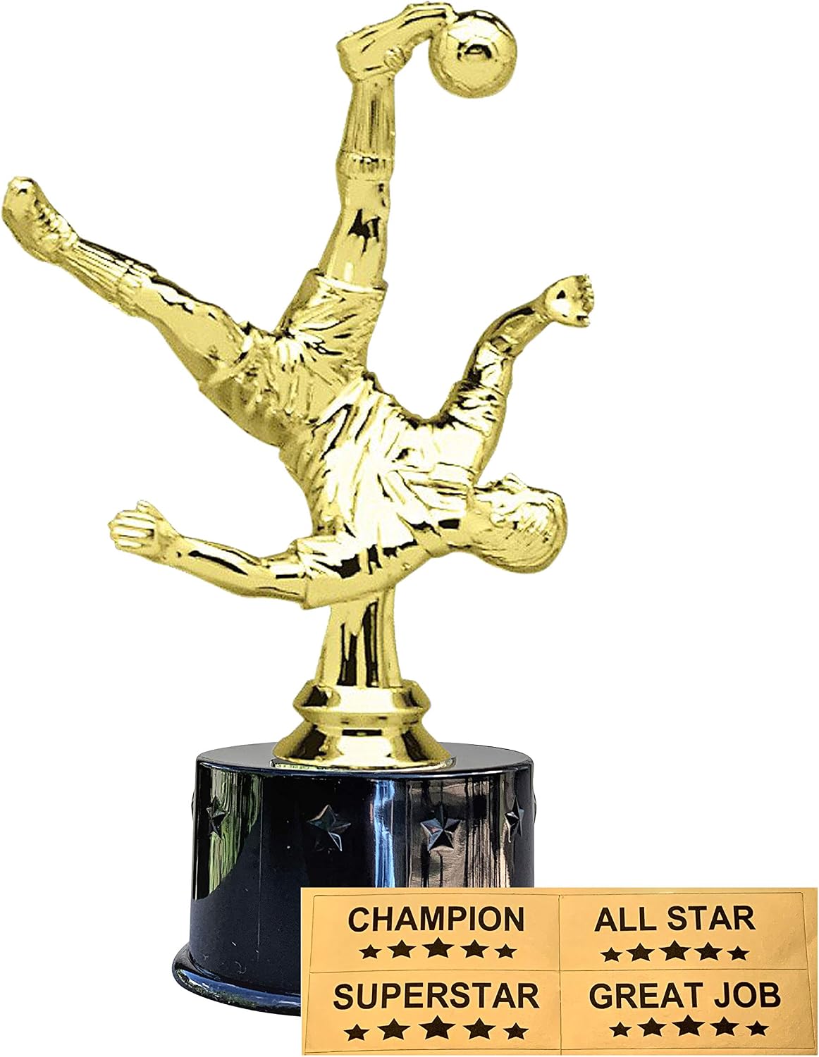 Express Medals Male Boys Bicycle Kick Soccer Award Trophy Party Favor Gift Prize Including 4 Gold Color Decals to Custom Personalize The Black Round Base