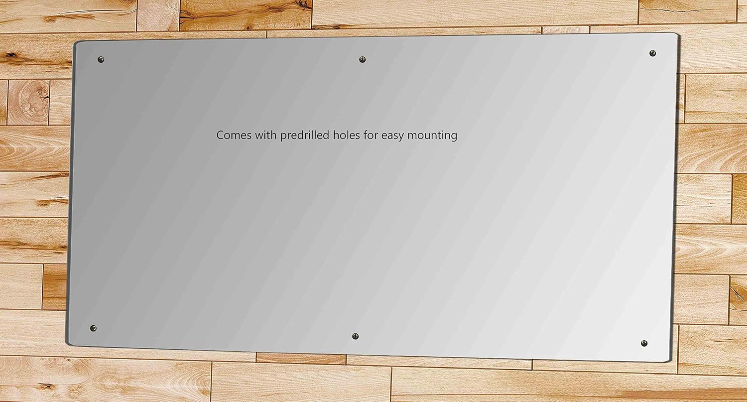Acrylic Mirror Sheet 24' x 48' with Hardware Lucite Rectangular Decorative Tile Glass Replacement Reflective Plate with Holes for Gyms Yoga Dance Studios and Shoe Stores by Marketing Holders