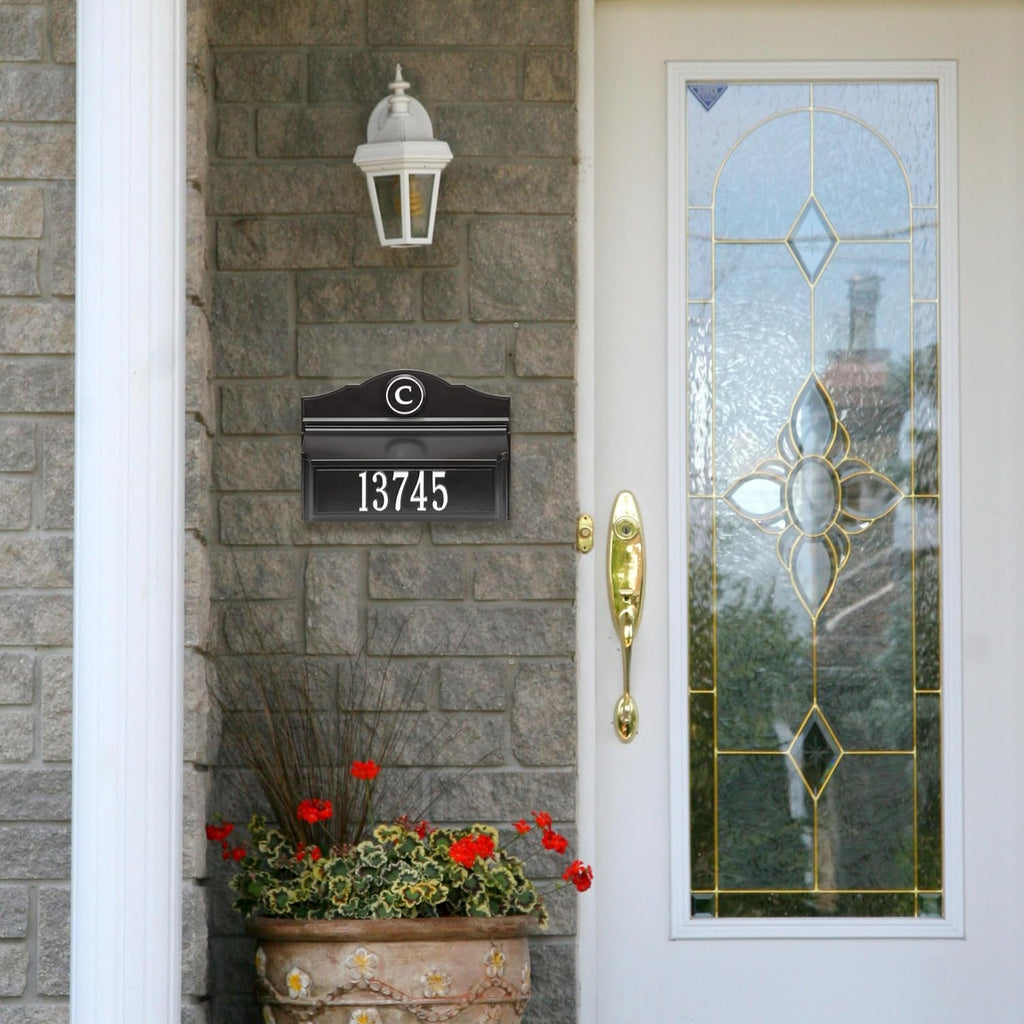 Whitehall Colonial Mailbox with House Numbers, with Personalized Address Plaque and Monogram, Wall Mount Mailbox for Outside