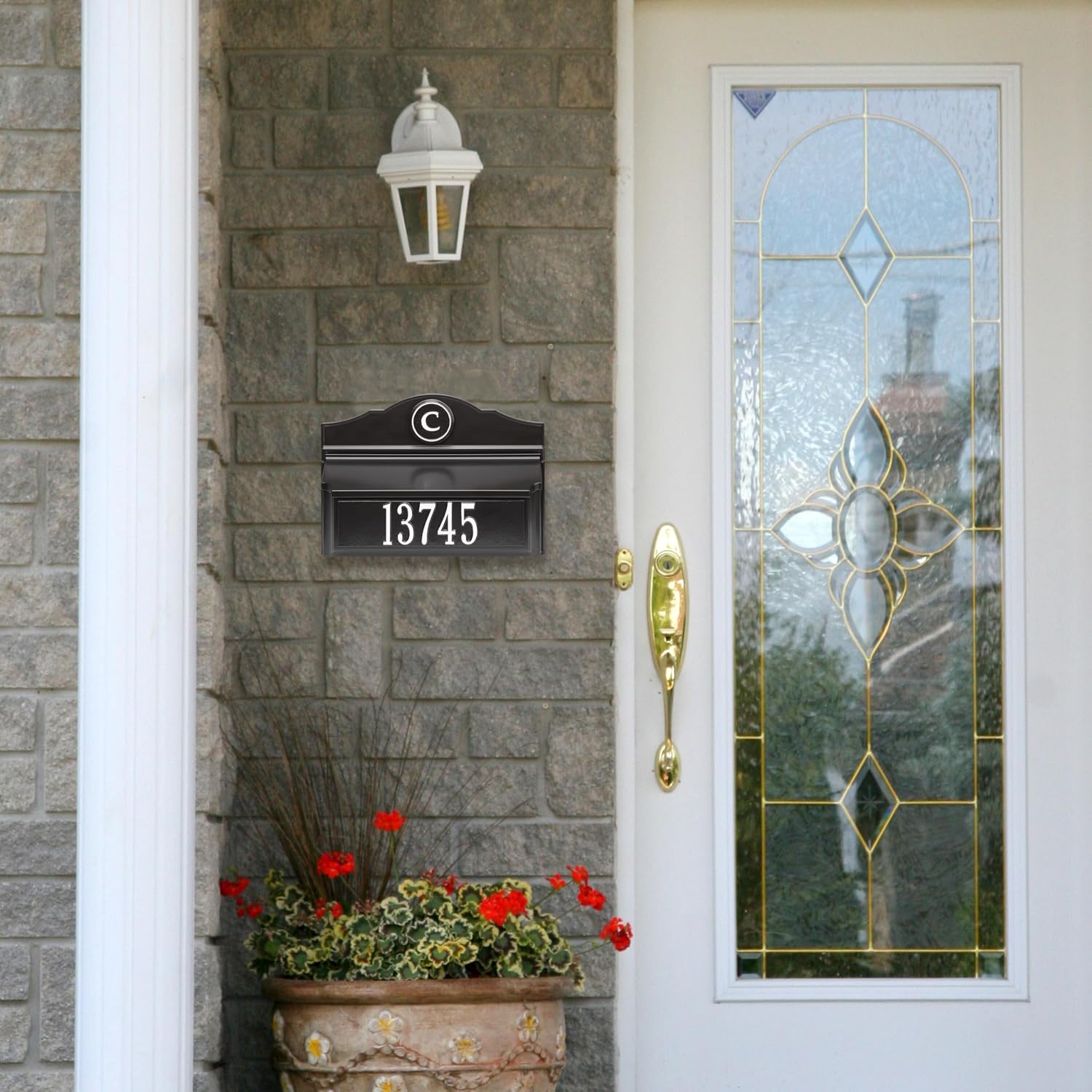 Whitehall Colonial Mailbox with House Numbers, with Personalized Address Plaque and Monogram, Wall Mount Mailbox for Outside