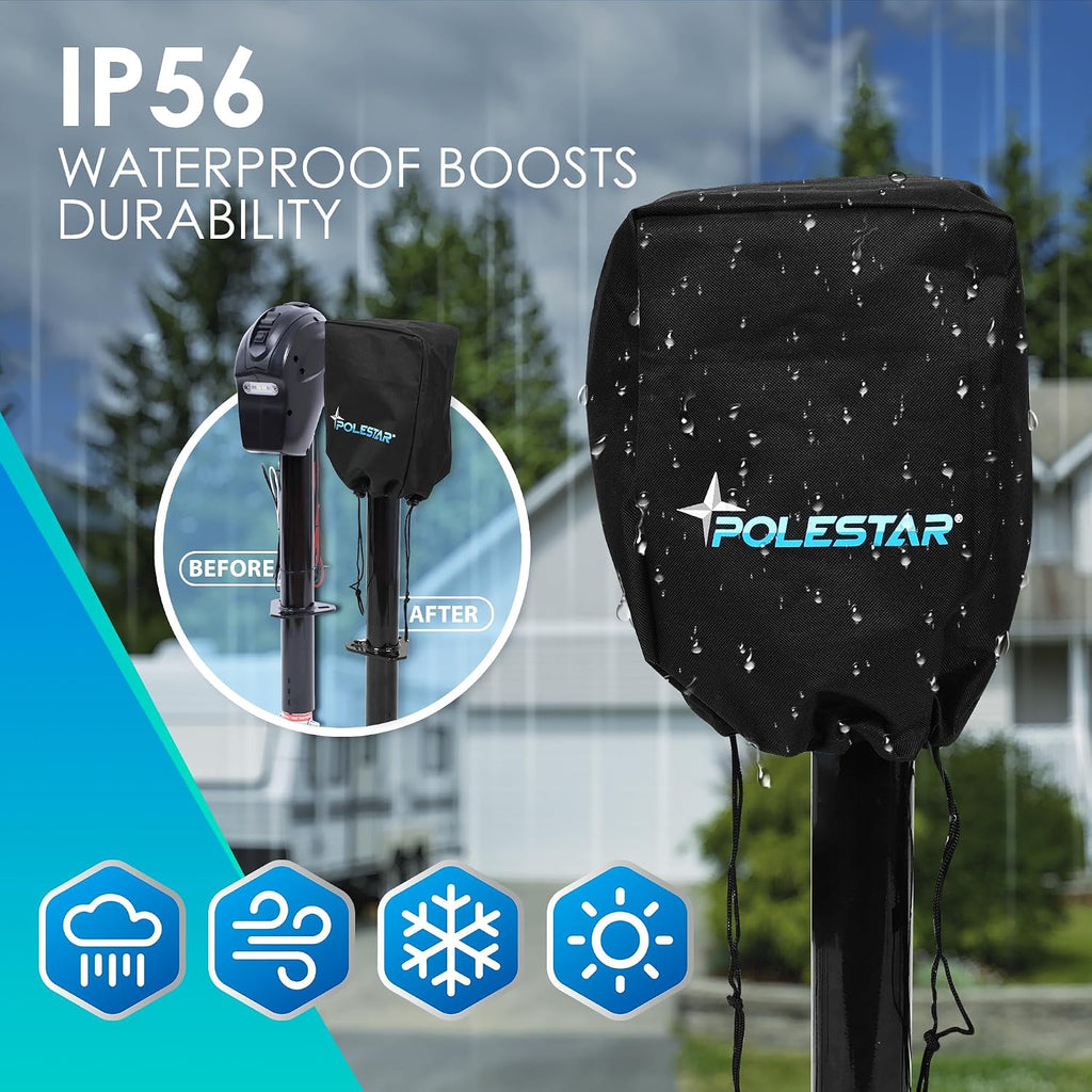 POLESTAR Electric Trailer Jack, 3500lbs Electric Power A- Frame Tongue Jack with Waterproof Protective Cover & LED Light for Travel Trailer Camper, RV, 12V DC with Hard Wiring, 9'-27' Lift