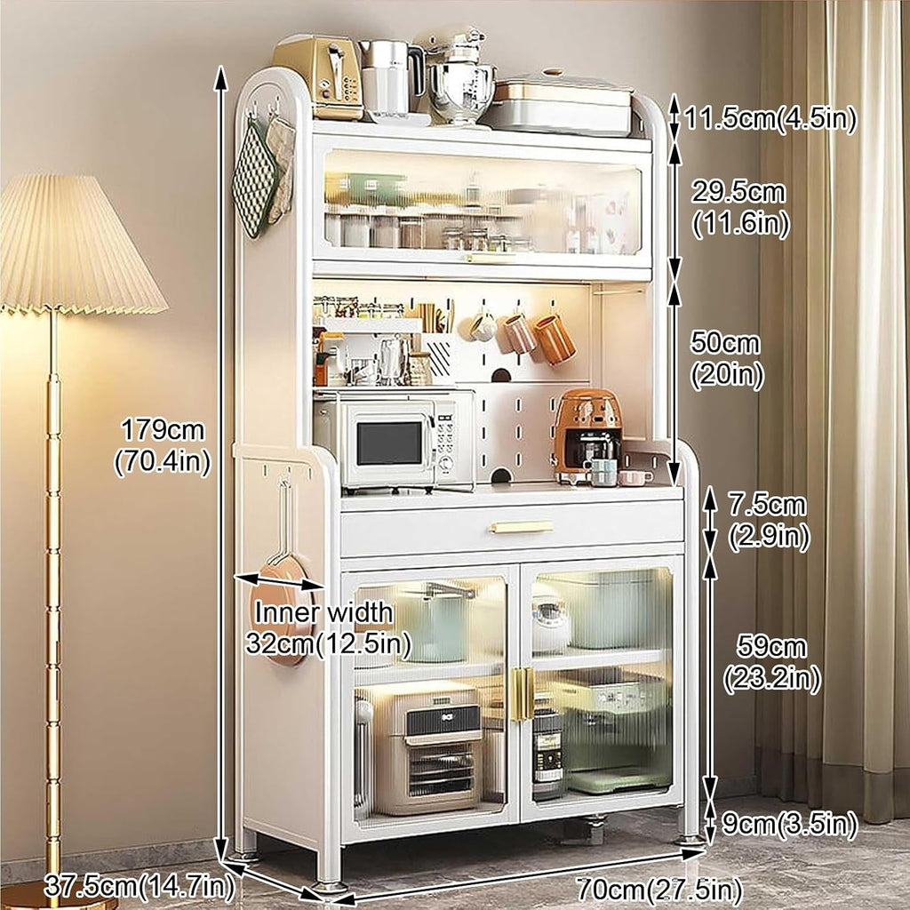 5-Tier Kitchen Baker's Rack, Kitchen Pantry Cupboard Free Standing, Coffee Bar Station with Drawer, Stable Load-Bearing(Black,70cm)