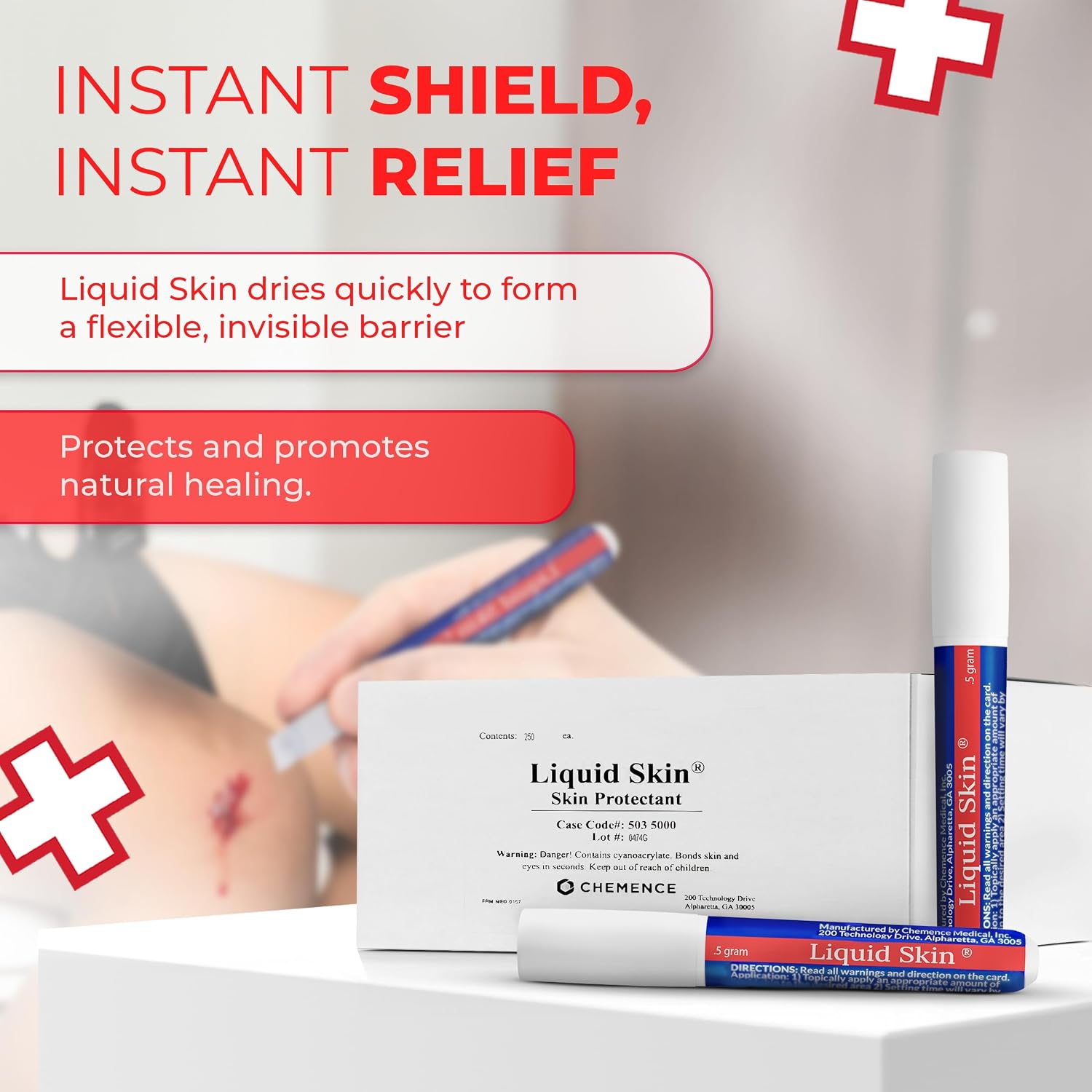 Liquid Bandage for Skin – Waterproof Skin Glue for Wound Closure, Flexible Liquid Barrier with Non-Sting Formula – Long-Lasting Liquid Bandage - 250 Count