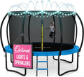 JoyBerri Trampoline Outdoor - Upsurge ASTM Certified Safe 8Ft 10Ft 12Ft 14Ft 15Ft 16Ft Recreational Trampoline for Kids and Adults. Anti-Rust Coating with Enclosure Net, Ladder, Sprinkler & LED Lights