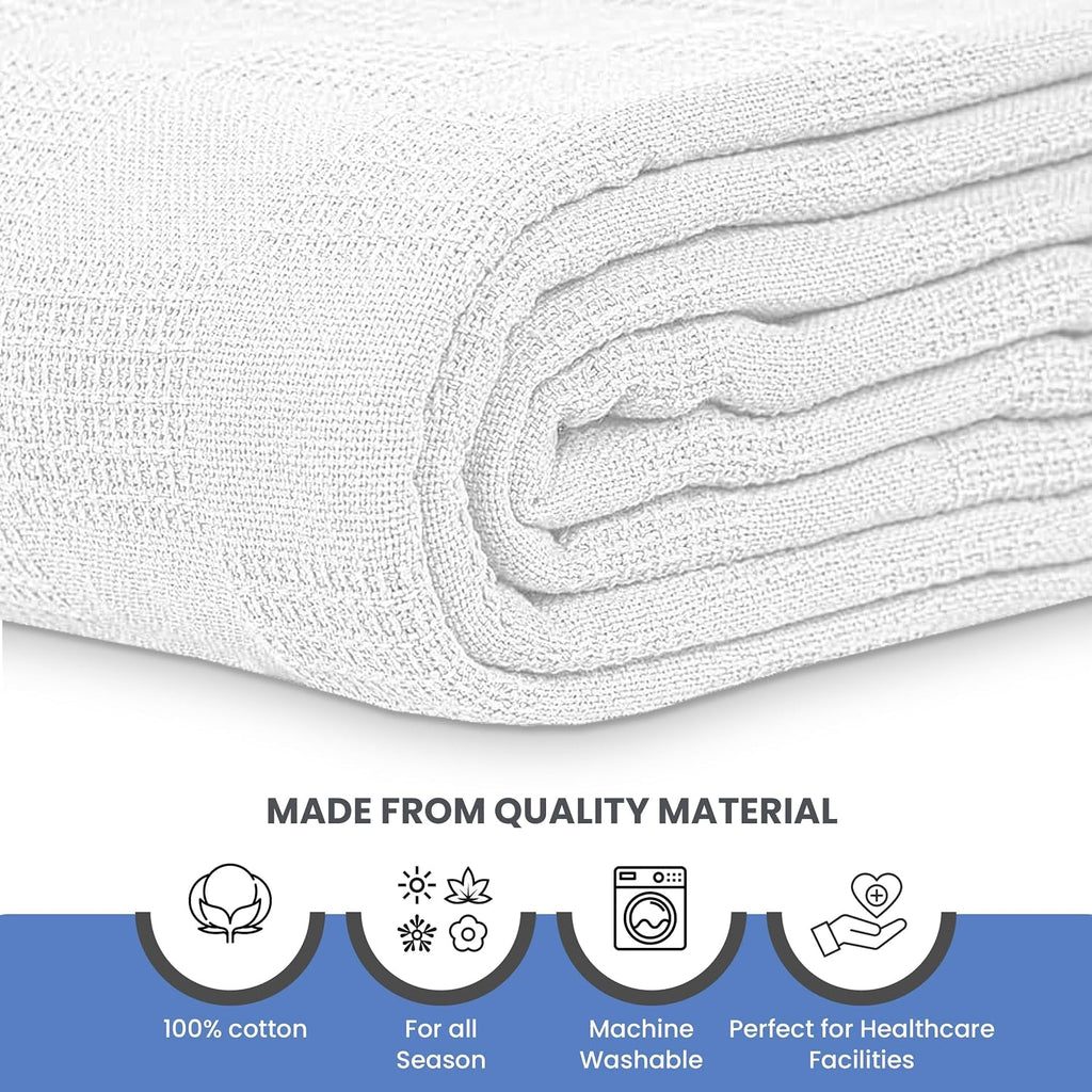 Linteum Textile Supply Institutional Snag-Free 66x90 Hospital Blanket—Durable, Lightweight & Compressed—Ideal for Healthcare Facilities, Nursing Homes & Shelters, 24 Pack (White)