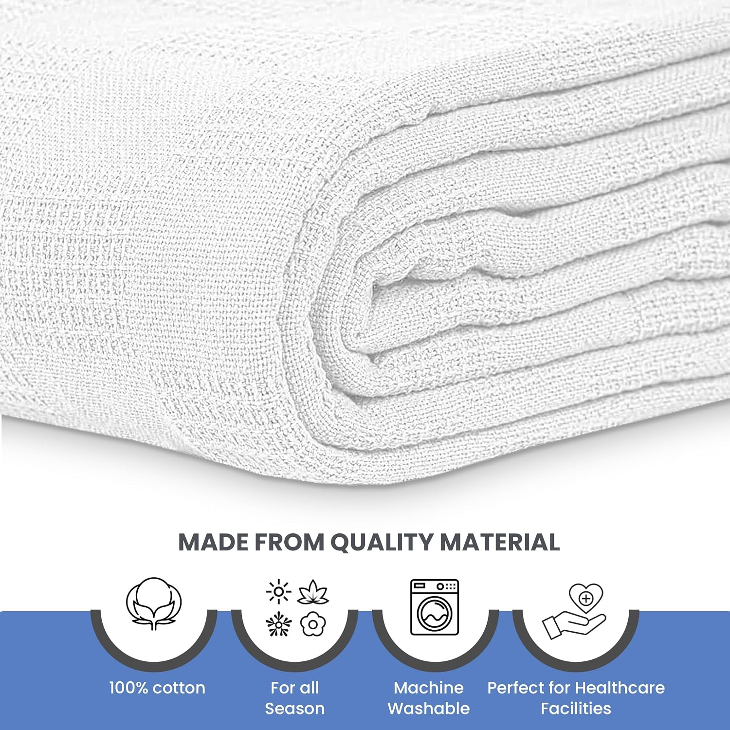 Linteum Textile Supply Institutional Snag-Free 66x90 Hospital Blanket—Durable, Lightweight & Compressed—Ideal for Healthcare Facilities, Nursing Homes & Shelters, 24 Pack (White)