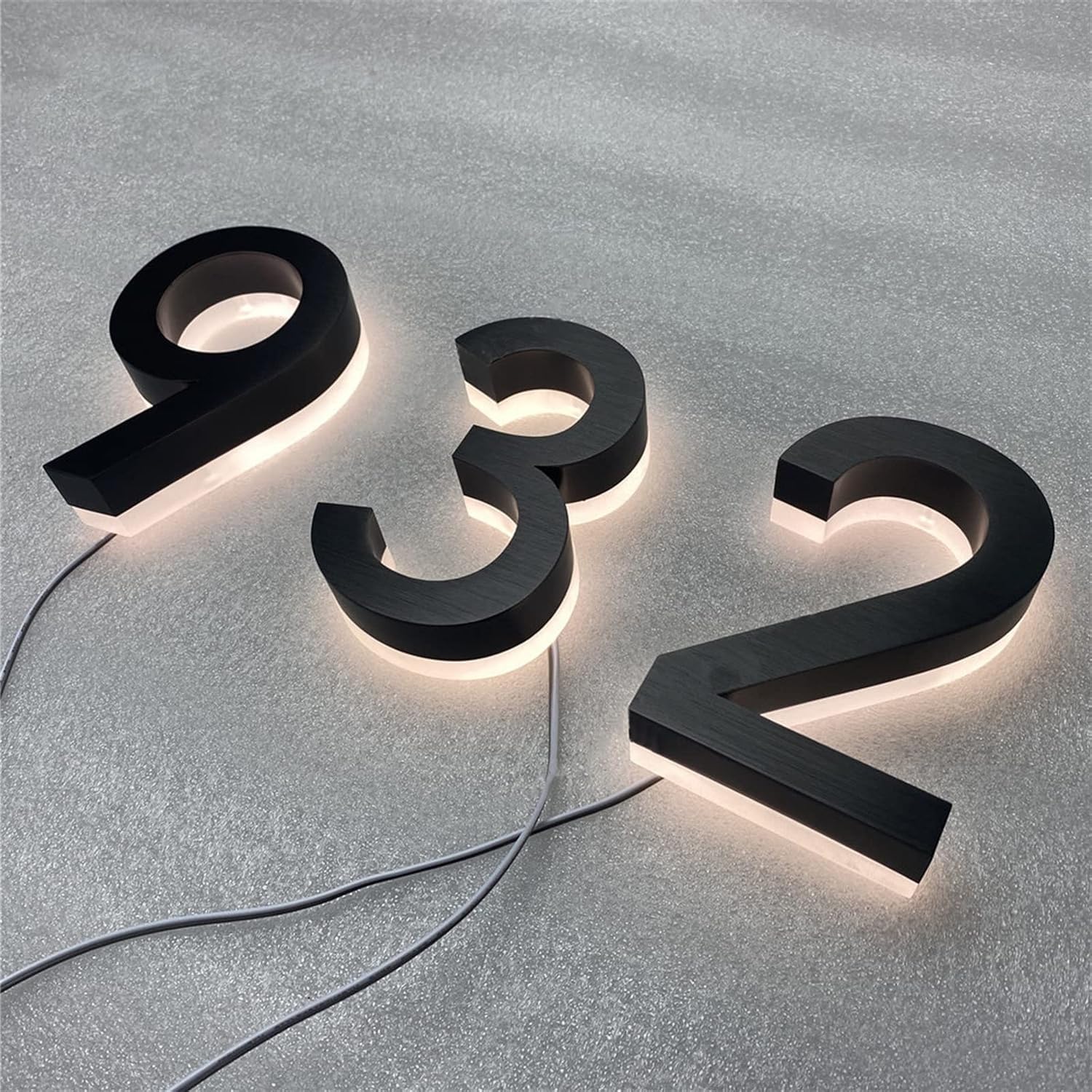 Backlit Lighed LED House Numbers, Black Finishes, Address Signs Lighted Plaque, Outdoor/Indoor, Modern, Low-Voltage, Weatherproof, Day & Night, White Light,18 Inch,8