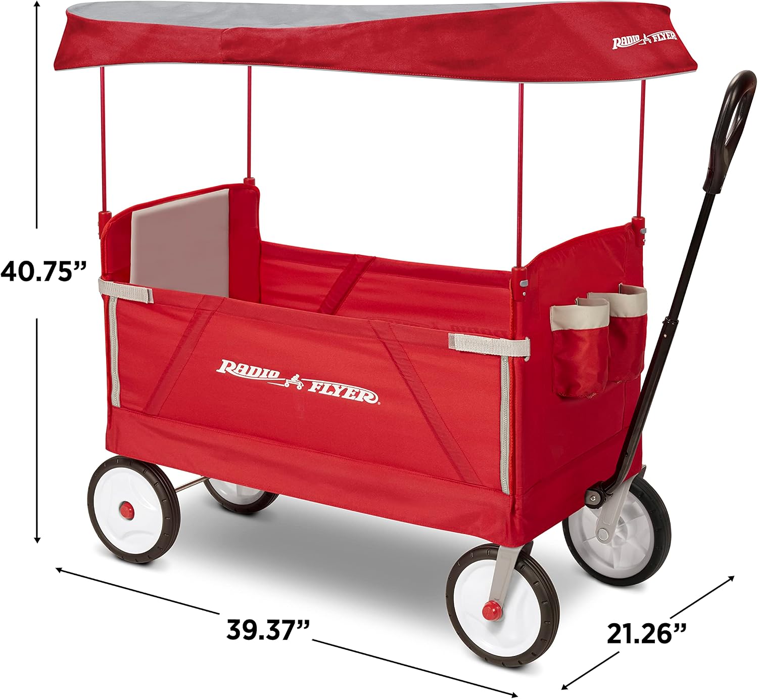 Radio Flyer 3-in-1 EZ Fold Wagon with Canopy, for Kids 1.5+, UV Shade, One-Hand Flat Fold, Seats 2 or Converts to Bench, DuraClean Fabric, Rubber Tires, 150 lb Capacity, Wagon for Kids or Cargo