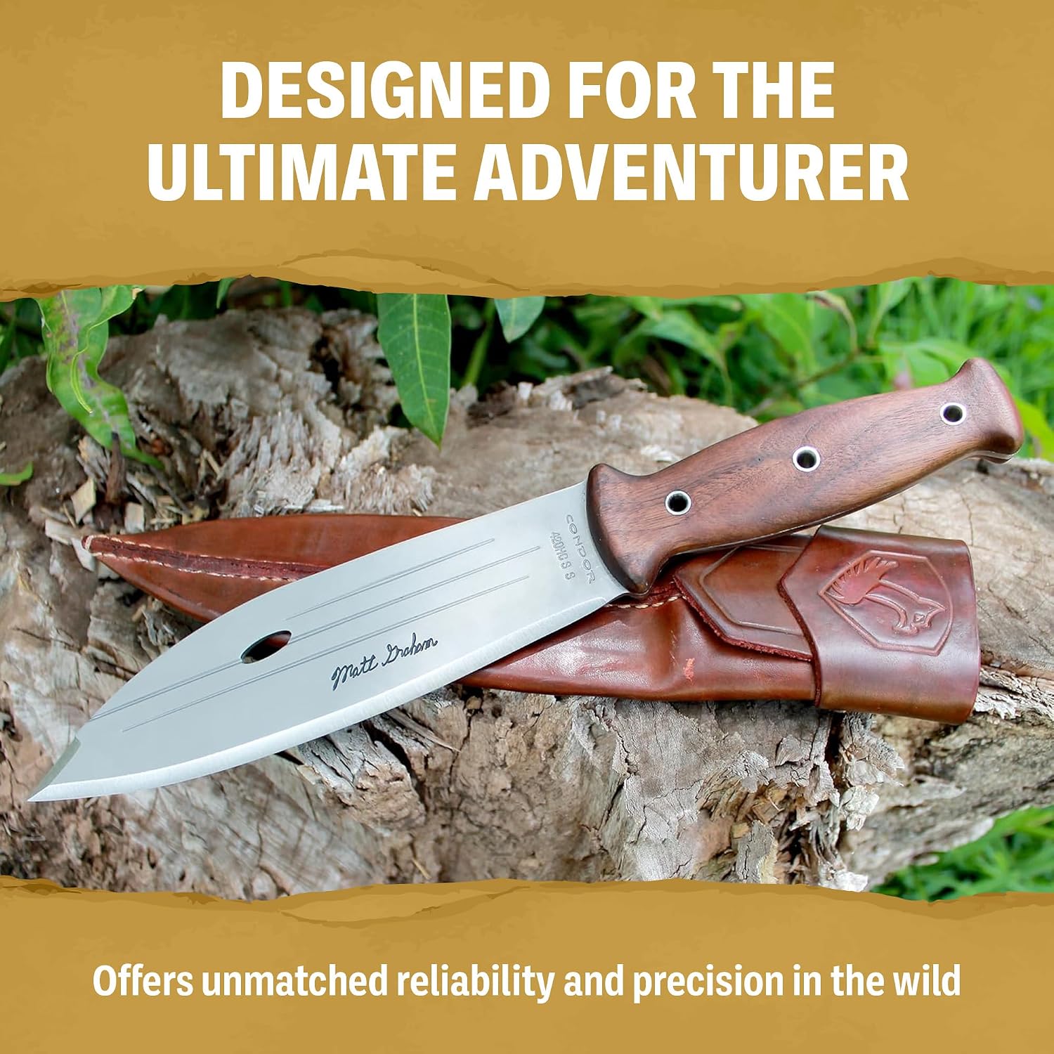 Condor Tool & Knife, Primitive Bush Knife, 8in Blade, Wood Handle with Sheath