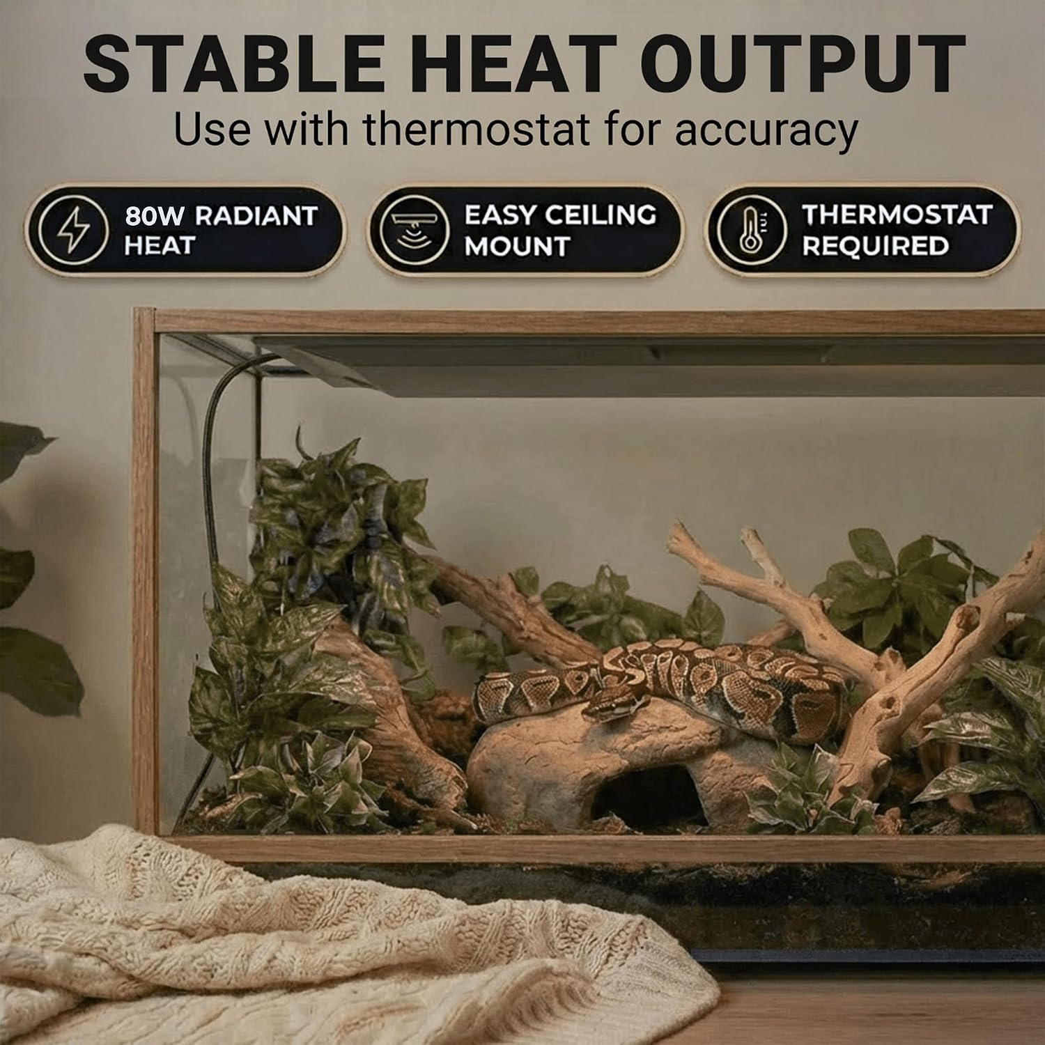 Radiant Heat Panels Made in USA 80W–Premium Reptile Heater Mounts Easily with Included Screws Reptile Heat Panel, Snake Heater, Bearded Dragon, Gecko and Hermit Crab Accessories
