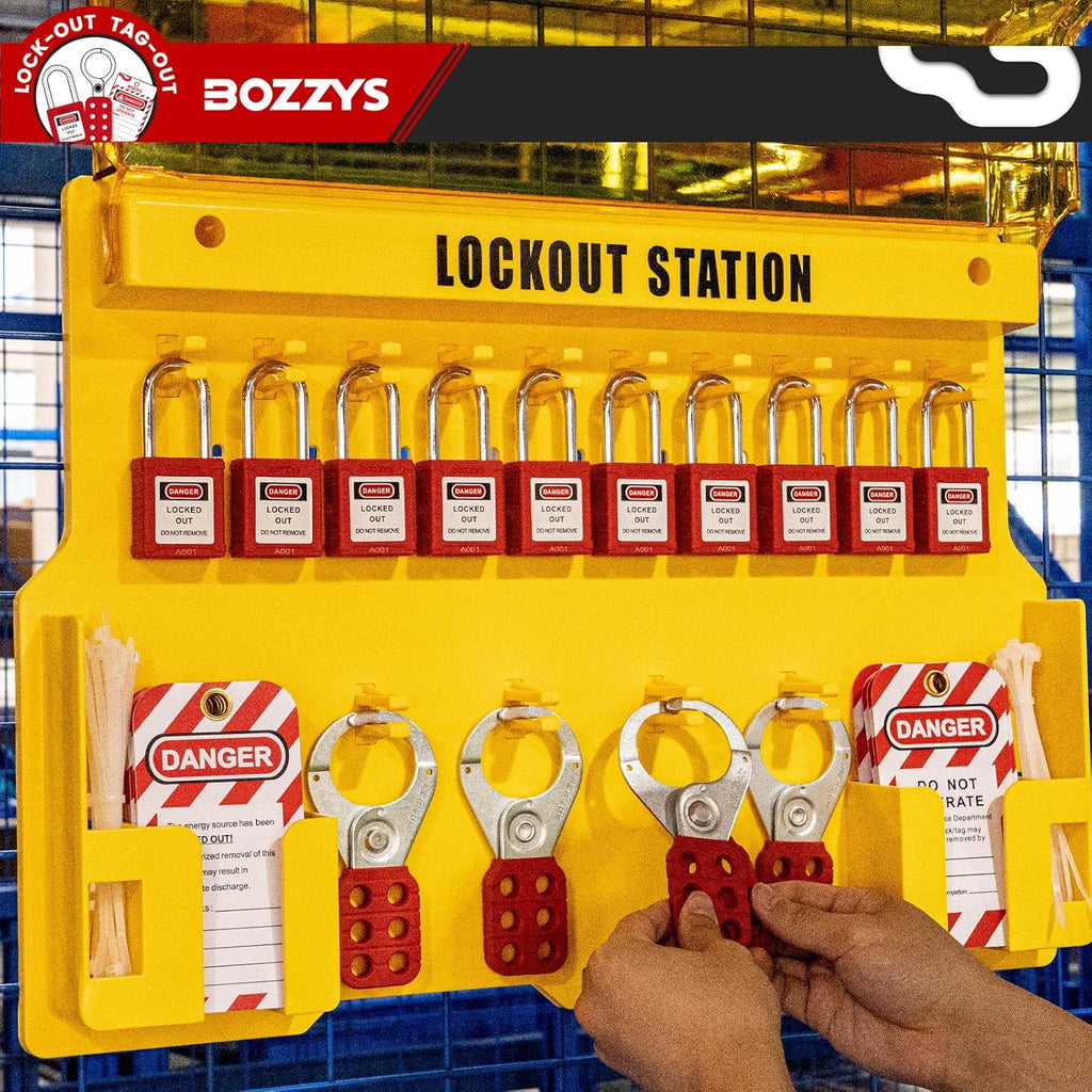 Lockout Tagout Kit & Station | 16-Positions for 10 Loto Locks & 4 Hasps | 20 Tags & 20 Ties | 22'x15.5' OSHA Wall-Mounted Safety Lock Out Kit (BD-B102-KIT)