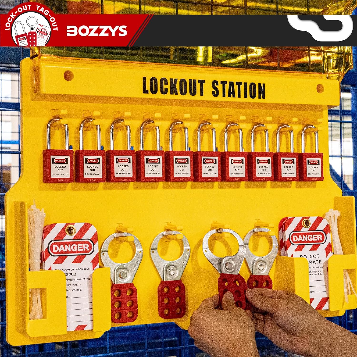 Lockout Tagout Kit & Station | 16-Positions for 10 Loto Locks & 4 Hasps | 20 Tags & 20 Ties | 22'x15.5' OSHA Wall-Mounted Safety Lock Out Kit (BD-B102-KIT)