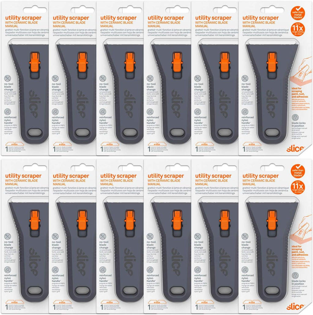 Slice 10591-CS Manual Utility Scraper, Locking Ceramic Blade, Rust Free, Finger Friendly, Soft-Touch Comfort Grips Reduce Strain, 12 Pack, Regular - Manual (Locks in Position) (10591-12)