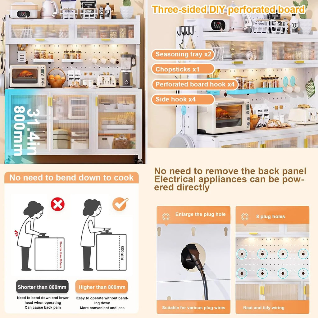 Standing Baker's Racks for Kitchens with Storage, Storage Cabinet, Microwave Kitchen Cabinets with Storage and Flip Dual Door, Storage Organizer for Kitchen Hutch, Home (Size : 123cm/48in)
