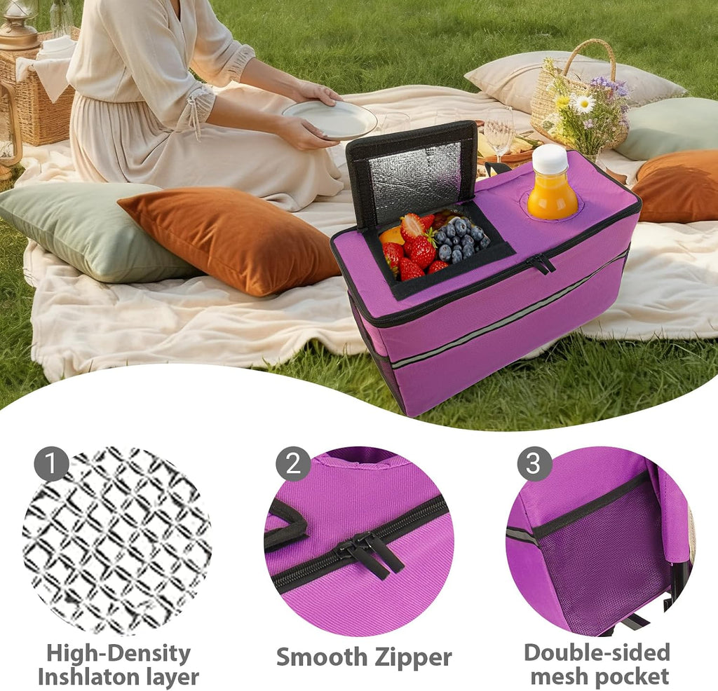 3-in-1 Heavy-Duty Folding Wagon with Convertible Bench Seat – 500lb Capacity, All-Terrain 9'x4' Beach Tires, Collapsible Design for Camping, Outdoor Events & Grocery Hauling (Purple)