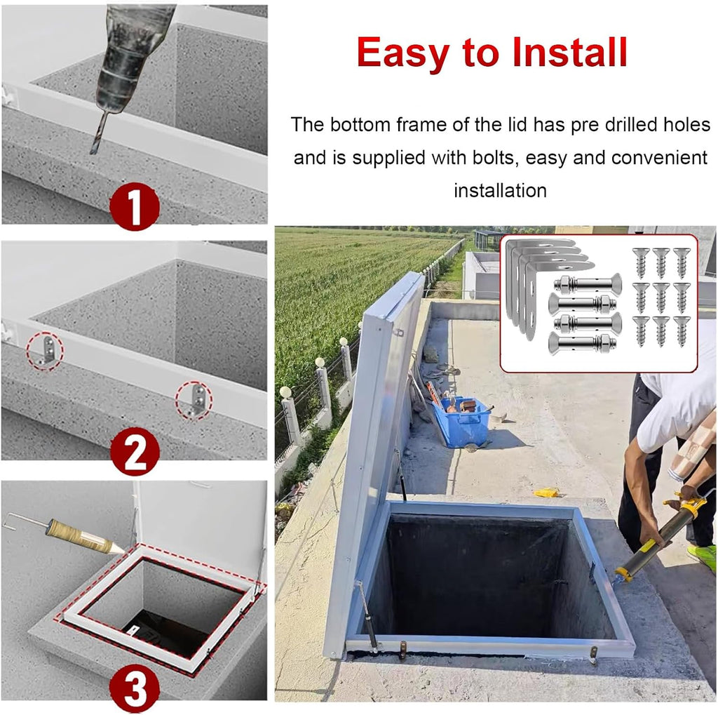 White Ceiling Hatch Lid with Hasp Latch & Gas Shock Strut, Large Building Roof Access Hatch Door, Heavy Duty Manhole/Cellars Exit Cover Plate for Repairs(Inner-L*W-21.7x29.5in/55x75cm)