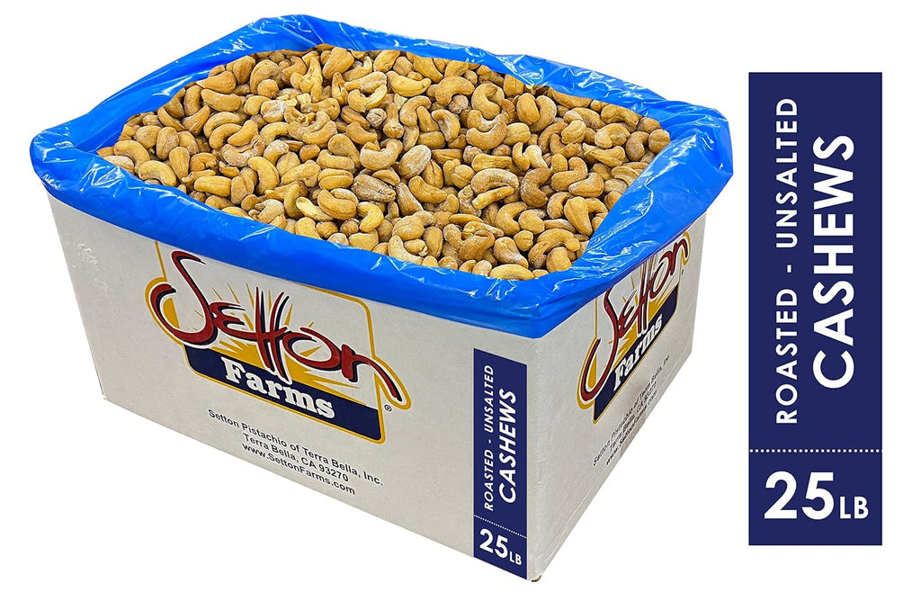 Cashews Roasted Unsalted, Extra Large Cashews (240's), 25 Lbs. Bulk Case, Kosher