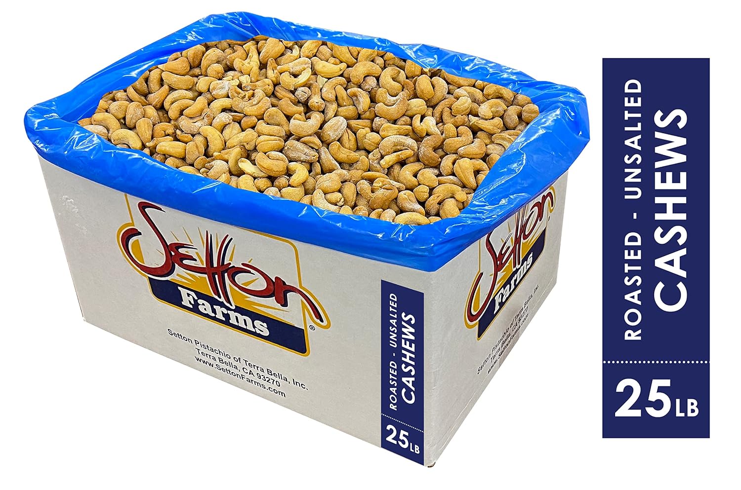 Cashews Roasted Unsalted, Extra Large Cashews (240's), 25 Lbs. Bulk Case, Kosher