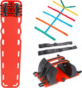 ARS Spine Board Stretcher, First Responder Medical Backboard Head Immobilizer Unit and Spider Straps, EMT Supplies and Equipment for Patient Transfer (Red)