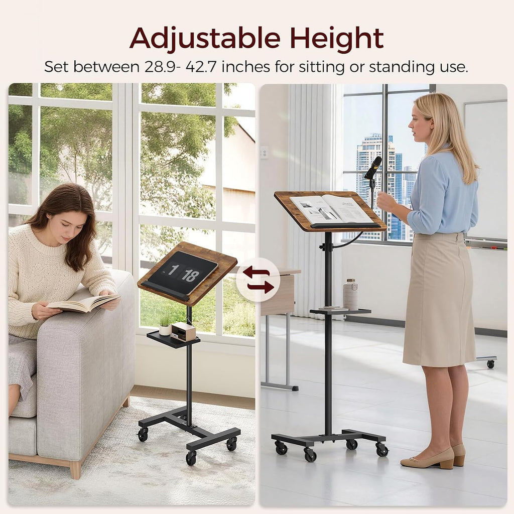MAHANCRIS Mobile Printer Stand and Podium Stand Bundle, 3-Tier Industrial Printer Cart with Power Outlets and 2 USB Ports, Adjustable Height Mobile Lectern and Laptop Desk PTHR78E01-LPHR4001