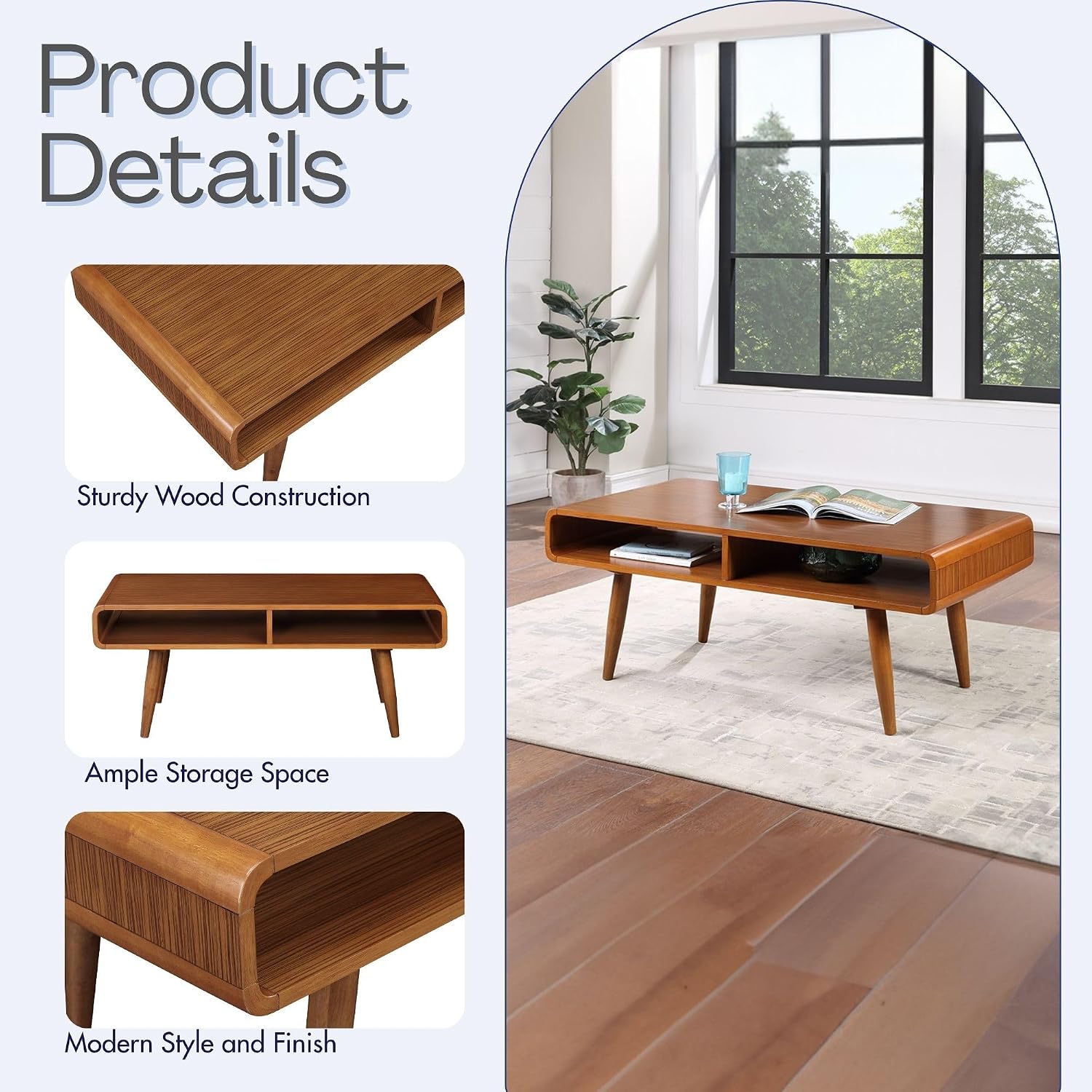 Boraam Zebra Series Halmstad Coffee Table, Rich Walnut