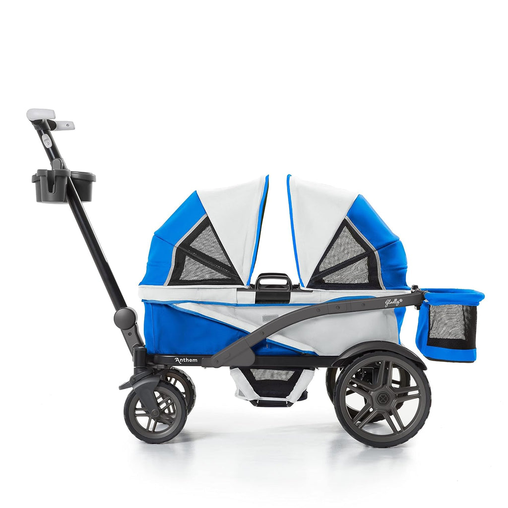 Gladly Family Anthem2 2-Seat All-Terrain Wagon Stroller with Easy Push and Pull, Removable XL Canopies, and Sturdy, Safe Folding for Storage and Transport, Electric Silver