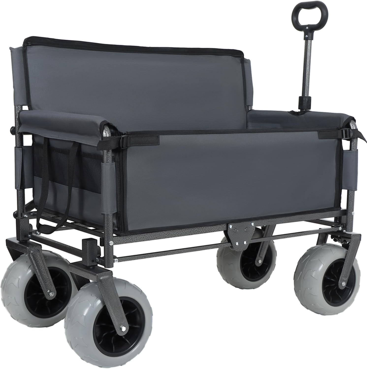 3-in-1 500lbs Large Collapsible Folding Wagon, Convert to Bench, 9'x4' Beach Tires, Foldable Beach Wagon with Wheels for Sand, Outdoor Utility Wagon for Groceries, Camping, Sports, Shopping, Gray