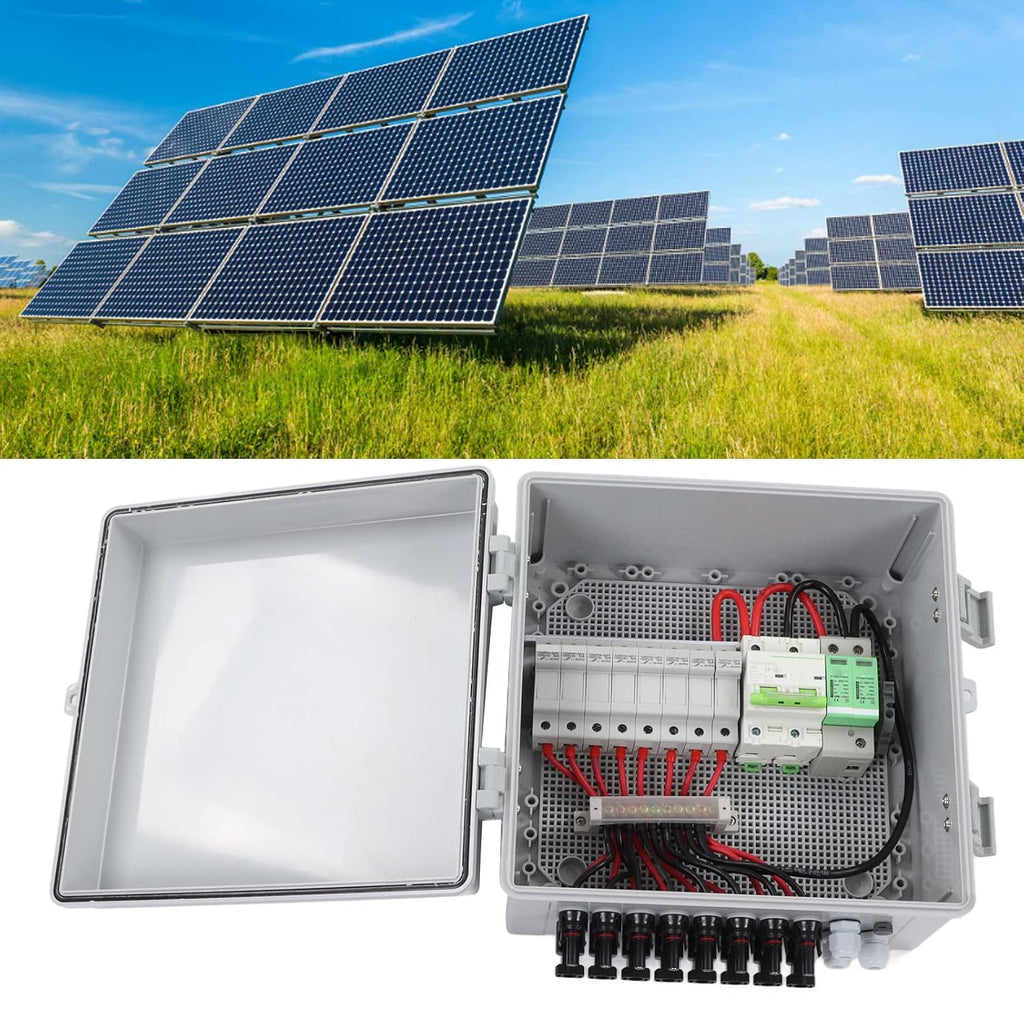 PV Combiner Box for Off Grid Solar Power Systems - 8 String IP65 DC Breaker Box, Photovoltaic Electric Box, Outdoor Use, Weatherproof Design, Solar Energy Solution, 80A Current Rating