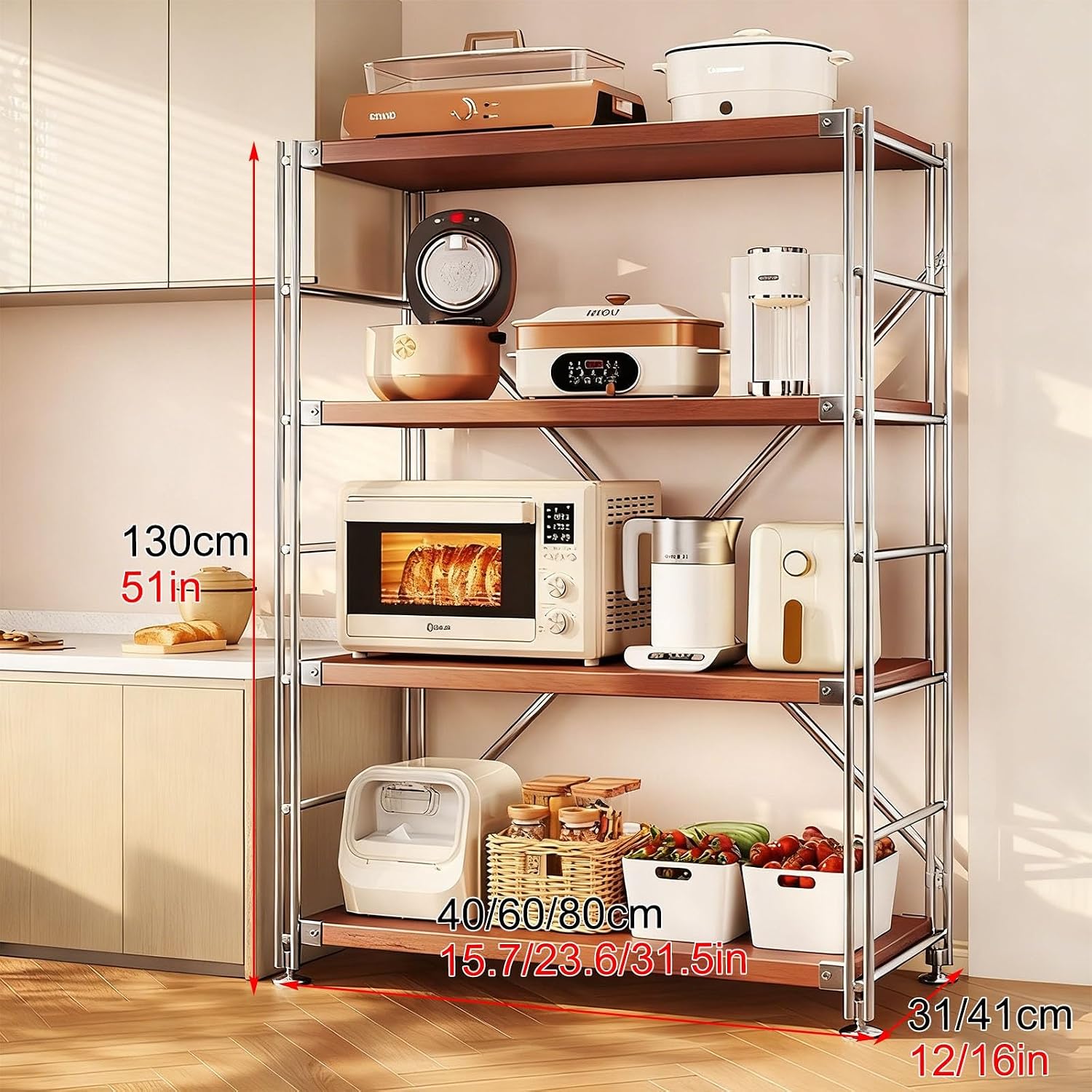 Microwave Stand With Storage,Baker'S Rack For Kitchen,Adjustable Shelves,Strong Load-Bearing Capacity,Suitable For Living Rooms,Dining Rooms,Coffee Bars,Homes(4 layers,40*31*130CM/16*12*51IN)