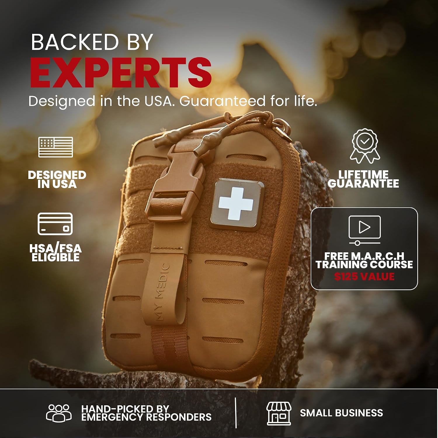 My Medic Sidekick Pro - Camping Hiking and Backpacking First Aid Kit - 70 Items with Tourniquet - HSA and FSA Eligible - Small Ifak Great for Travel or Motorcycle - Portable Emergency Kit – Coyote