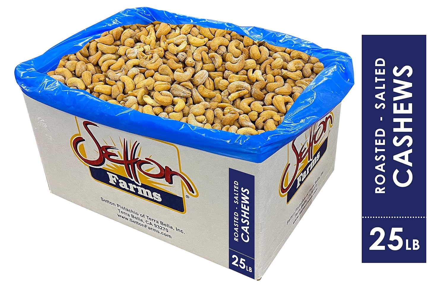 Cashews Roasted Salted, Extra Large Cashews (240's), 25 Lbs. Bulk Case, Kosher