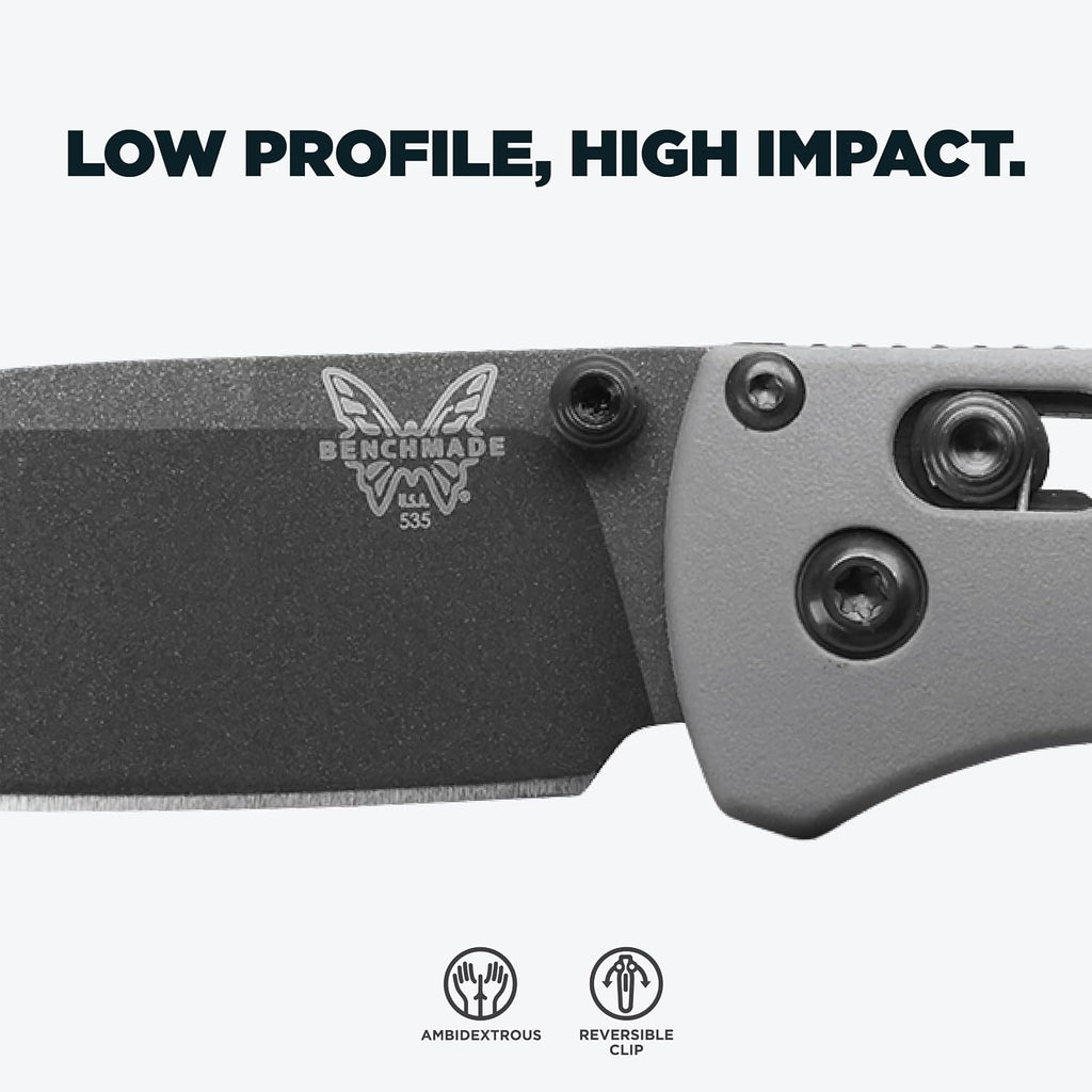 Benchmade - Bugout Outdoor EDC Folding Knife, Slim, Lightweight, Plain Edge, Drop-Point Blade, CPM-S30V Stainless Steel (58-60HRC), Grivory Handle (535BK-08)