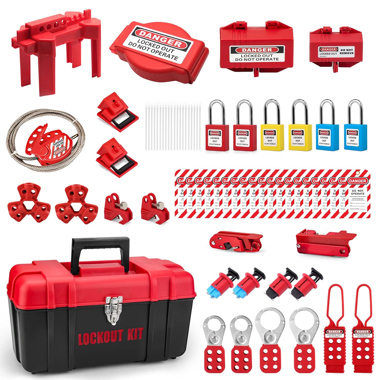 Lockout Tagout Kit Loto Hasp Lockout Steel Cable Lockout Plug Lock Out Tag Loto Safety Padlock Circuit Breaker Lockout Ball Valve Lockout Tagout Set Alamanda Loto Kit for Lock Out Tag Out Station