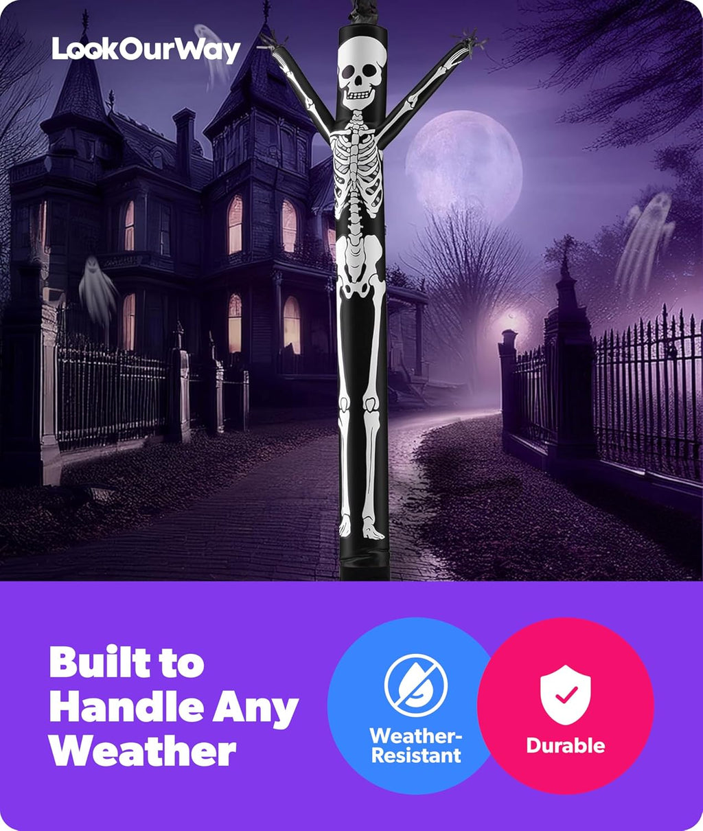 LookOurWay 20ft Skeleton Air Dancers Inflatable Tube Man Attachment | Halloween Inflatables Outdoor Decoration | Wacky Waving Halloween Blow Up for Yard Display or Business (Blower Not Included)
