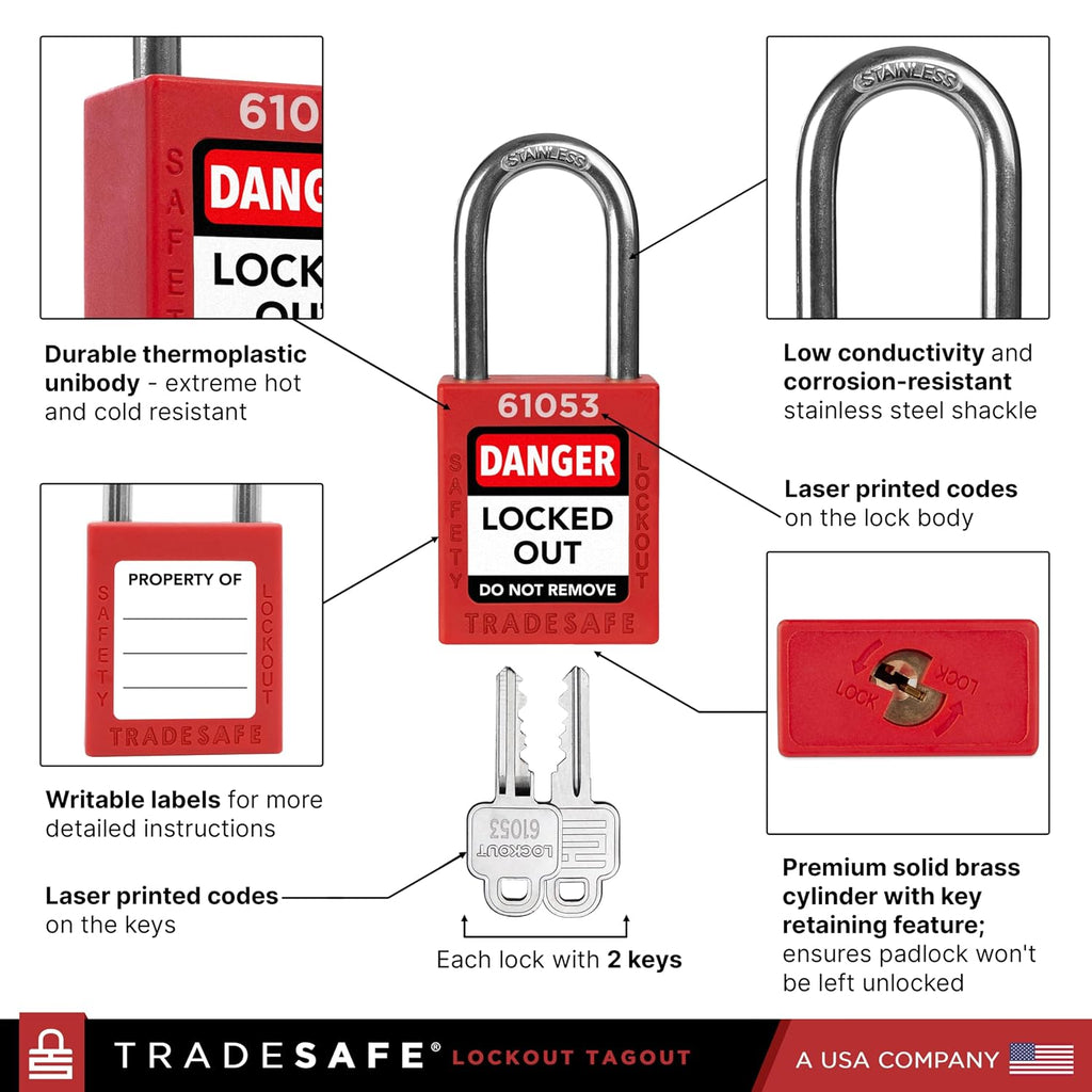 TRADESAFE Electrical Lockout Tagout Kit & Lockout Locks Bundle - Hasps, Clamp on and Universal Multipole Circuit Breaker Lockouts, Loto Tags, Plug Lockout, Loto Locks Set, 2 Keys Per Lock