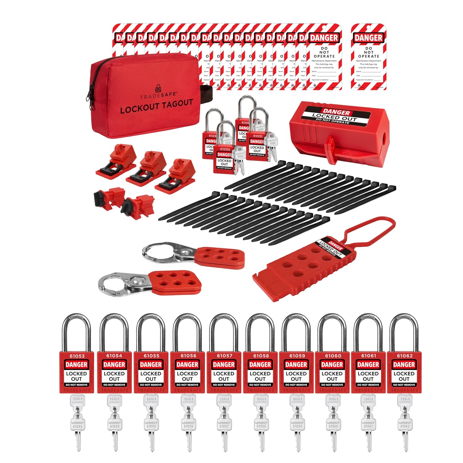 TRADESAFE Electrical Lockout Tagout Kit & Lockout Locks Bundle - Hasps, Clamp on and Universal Multipole Circuit Breaker Lockouts, Loto Tags, Plug Lockout, Loto Locks Set, 2 Keys Per Lock