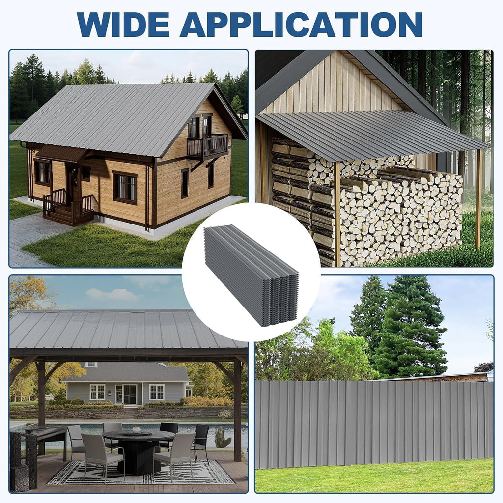 10 Pack Corrugated Metal Roofing Panels, 6.1 ft Galvanized Steel Roof Sheets, 17.7 x 73.2 in, Approx. 90 sq.ft Total Panel Area, with Screws, for Sheds, Chicken Coops and Gazebos, Grey