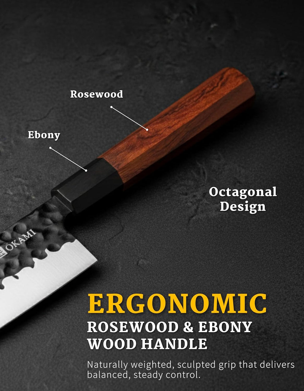 Classic Chef Knife 8 Inch – Japanese AUS 8 Steel Gyuto Knife, Ultrasharp & Perfectly Balanced Kitchen Knife with Rosewood & Ebony Handle for All Your Kitchen Tasks