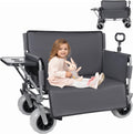 3-in-1 Heavy-Duty Folding Wagon with Bench Seat & Rear-Mounted Folding Tabletop – 500lbs Capacity, All-Terrain Beach Tires for Camping, Picnics, Outdoor Events (Gray)