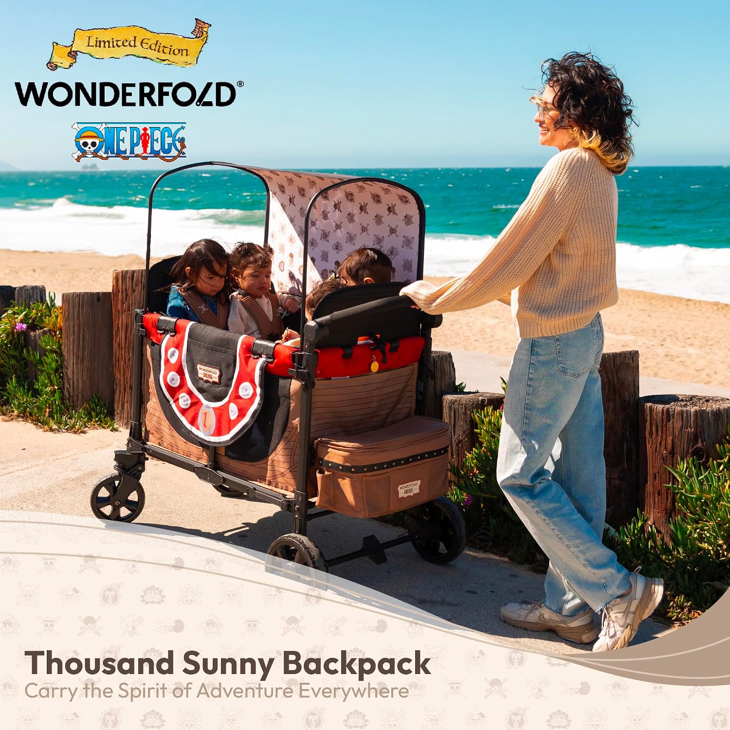 WonderFold ONE PIECE Thousand Sunny Limited Edition 4 Seater Stroller Wagon - Spacious, Safe, and Stylish Ride with All-Terrain Wheels