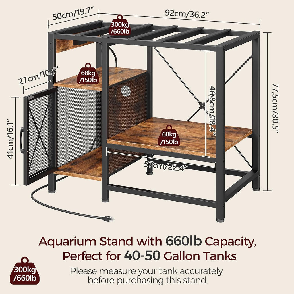 MAHANCRIS Mobile Printer Stand and Fish Tank Stand Bundle, 3-Tier Industrial Printer Cart with Power Outlets and 2 USB Ports, 40-50 Gallon Aquarium Stand with Storage Cabinet, PTHR78E01-FTHR50E01