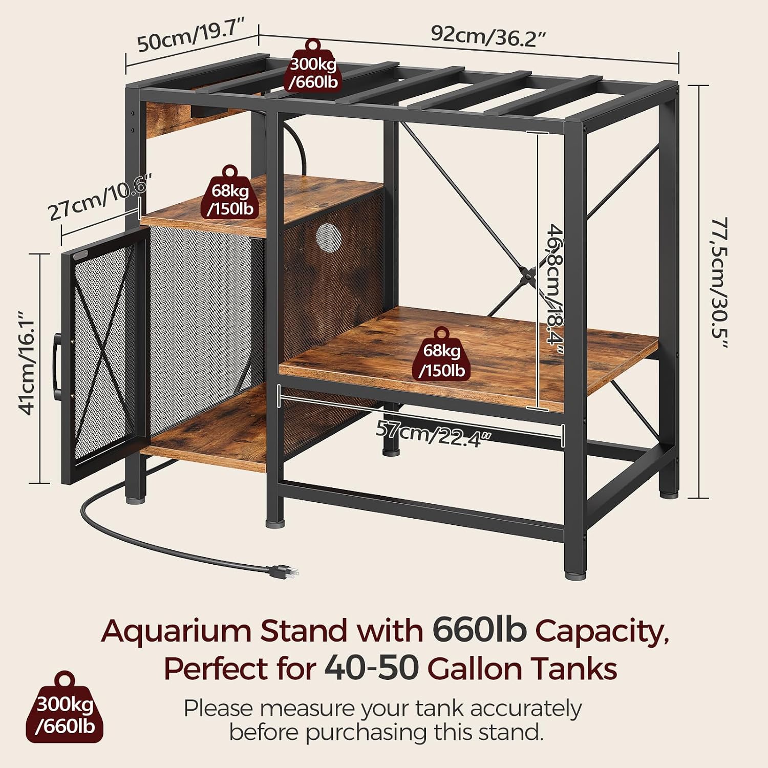MAHANCRIS Mobile Printer Stand and Fish Tank Stand Bundle, 3-Tier Industrial Printer Cart with Power Outlets and 2 USB Ports, 40-50 Gallon Aquarium Stand with Storage Cabinet, PTHR78E01-FTHR50E01