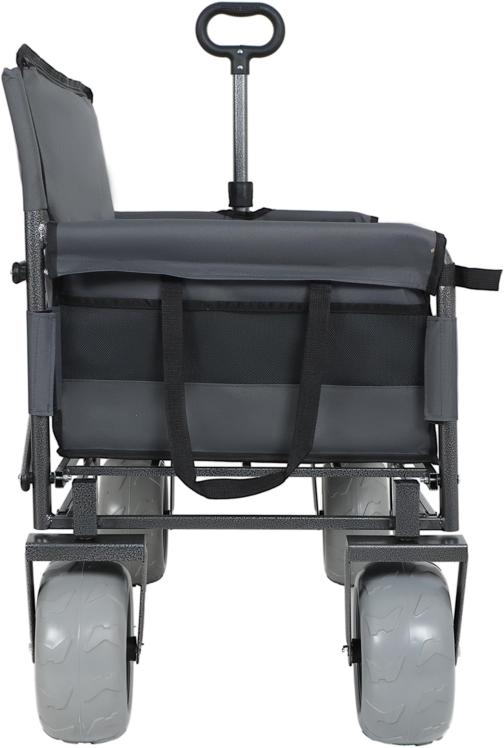 Gray Collapsible Wagon, Bench Seat & Storage, 9'x4' Beach Tires, Steel Frame, Folding Camping Cart for Camping & Beach, 40.94x25.2x44.29 in