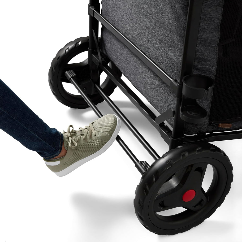 Radio Flyer Voya XT Quad Stroller Wagon, for Ages 6+ Months, Extra Tall Sides, Push or Pull, 4 Seats, Dual Sun Canopies, Compact Fold, Storage Space, 5-Point Harnesses, Stroller Wagon for Kids