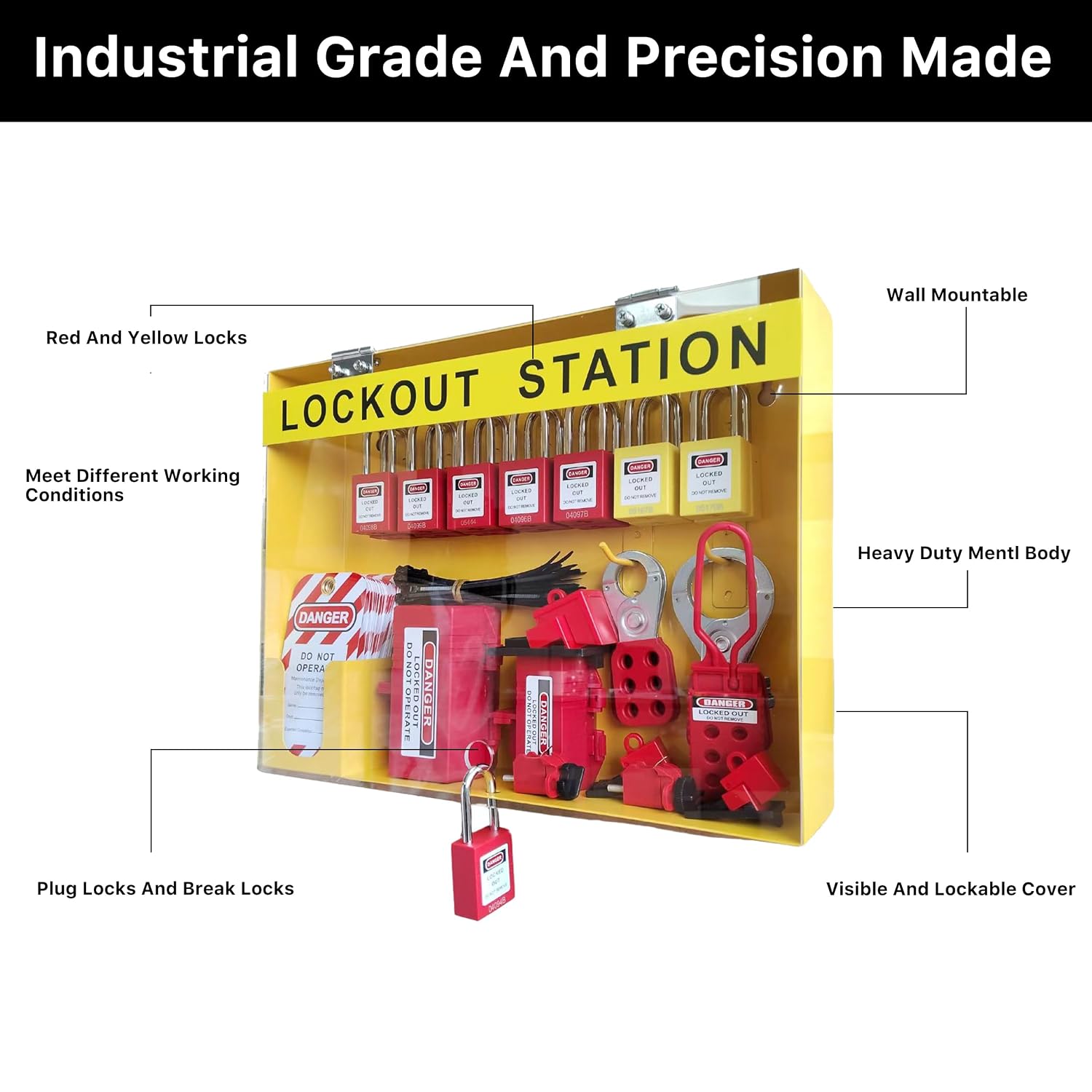Lockout Tagout Station Safety Kit Electrical Loto Devices - OSHA Compliant Industrial Organizer | 14 Safety Locks, 2 Plug Locks, 5 Hasps, 40 Tags and Ties, 5 Circuit Breaker Lockouts - OSHA Compliance