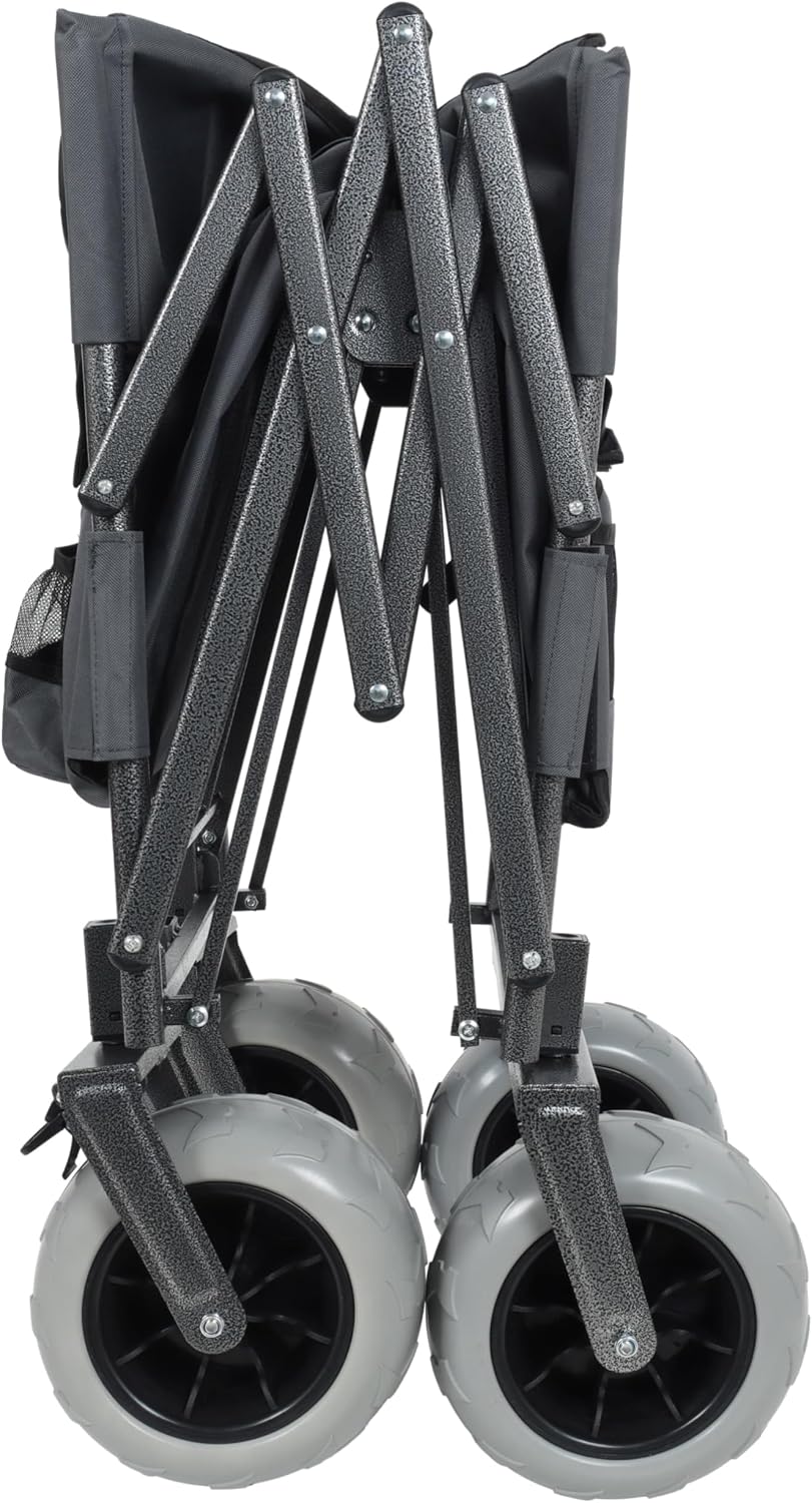ZeHuoGe 3-in-1 Folding Wagon with Bench Seat – 500lbs Capacity, 9'x4' Beach Tires for Camping & Beach (Gray)